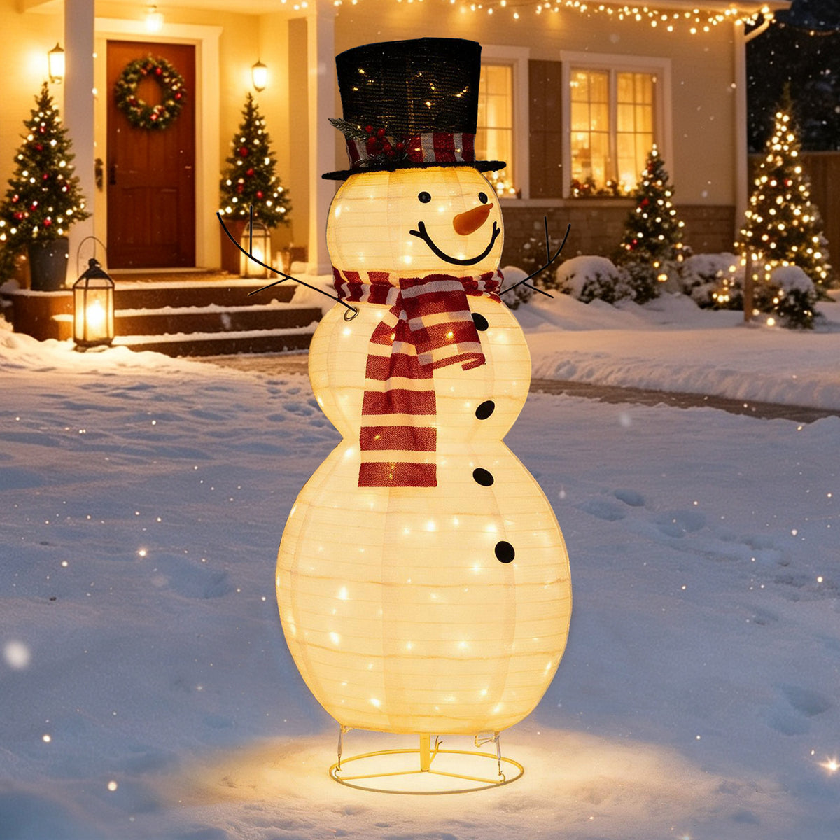 127 CM Lighted Christmas Snowman with Top Hat and Branch Arms for Holiday Decor