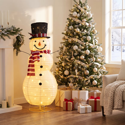 127 CM Lighted Christmas Snowman with Top Hat and Branch Arms for Holiday Decor