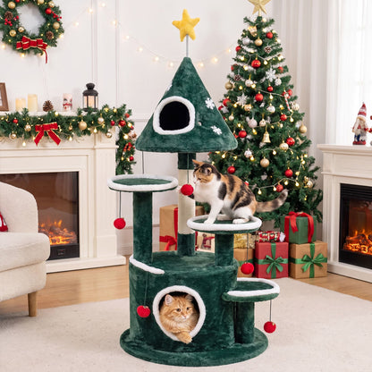 127 cm Christmas Cat Tree with 2 Condos and Sisal Scratching Post-Green