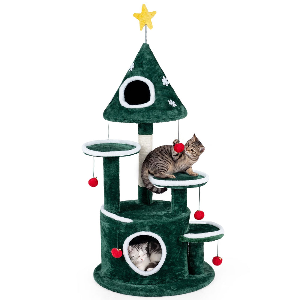 127 cm Christmas Cat Tree with 2 Condos and Sisal Scratching Post-Green