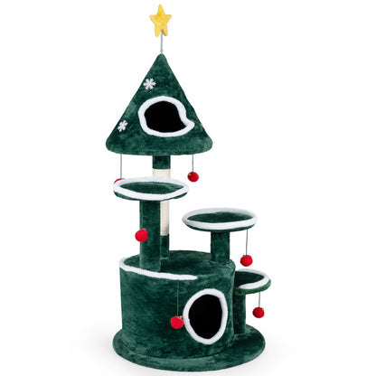 127 cm Christmas Cat Tree with 2 Condos and Sisal Scratching Post-Green