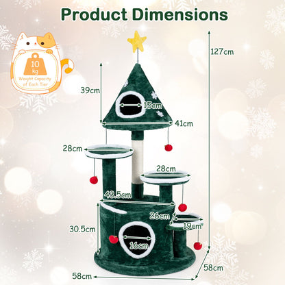 127 cm Christmas Cat Tree with 2 Condos and Sisal Scratching Post-Green