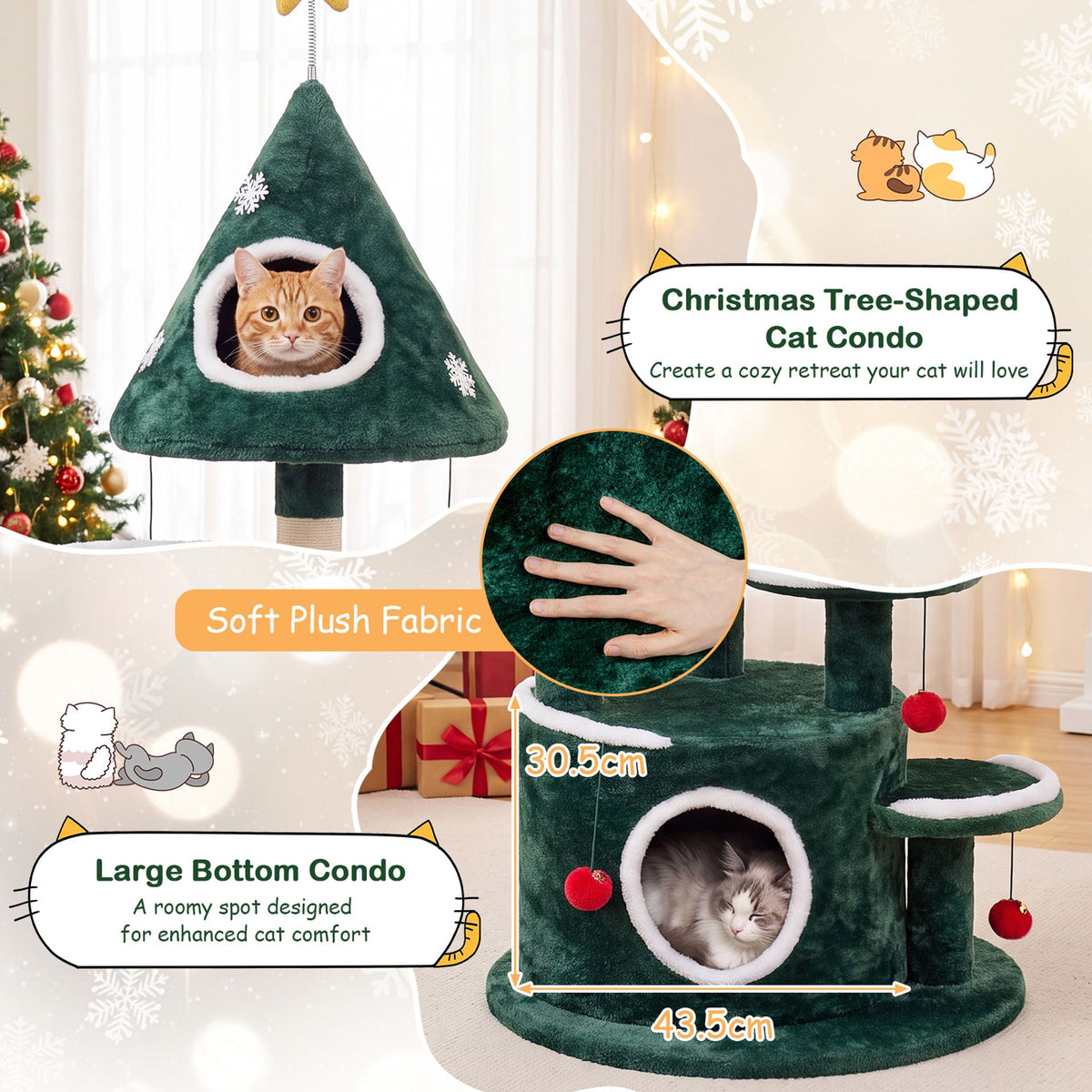 127 cm Christmas Cat Tree with 2 Condos and Sisal Scratching Post-Green