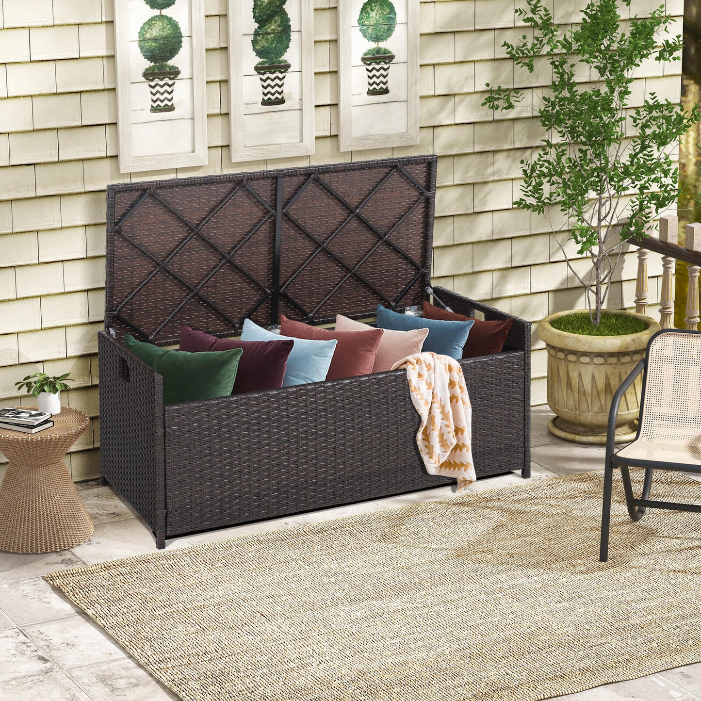 128L Patio Storage Bench with Cushion and Zippered Liner