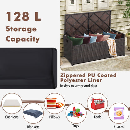 128L Patio Storage Bench with Cushion and Zippered Liner