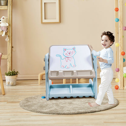 Children's Art Easel / Table and Chair Set with Ample Storage Space-Blue