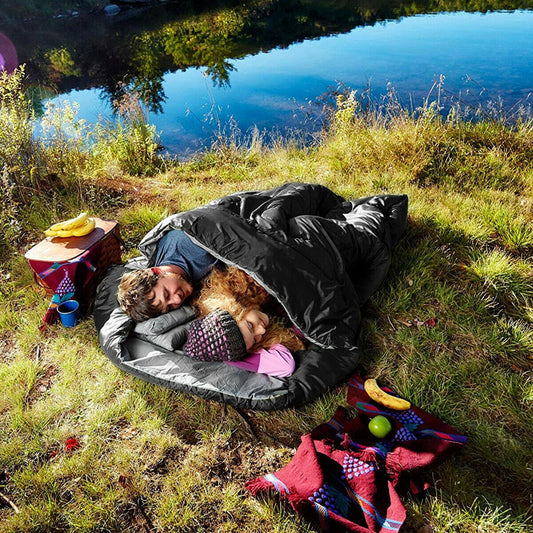 Double Sleeping Bag Extra Large Waterproof with Carrying Bag-Black