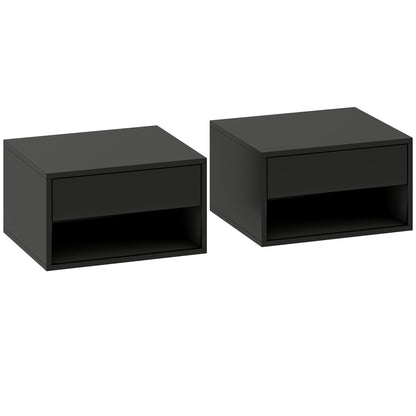 HOMCOM Floating Bedside Tables Set of 2, Wall Mounted Nightstand, Black