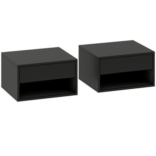HOMCOM Floating Bedside Tables Set of 2, Wall Mounted Nightstand, Black