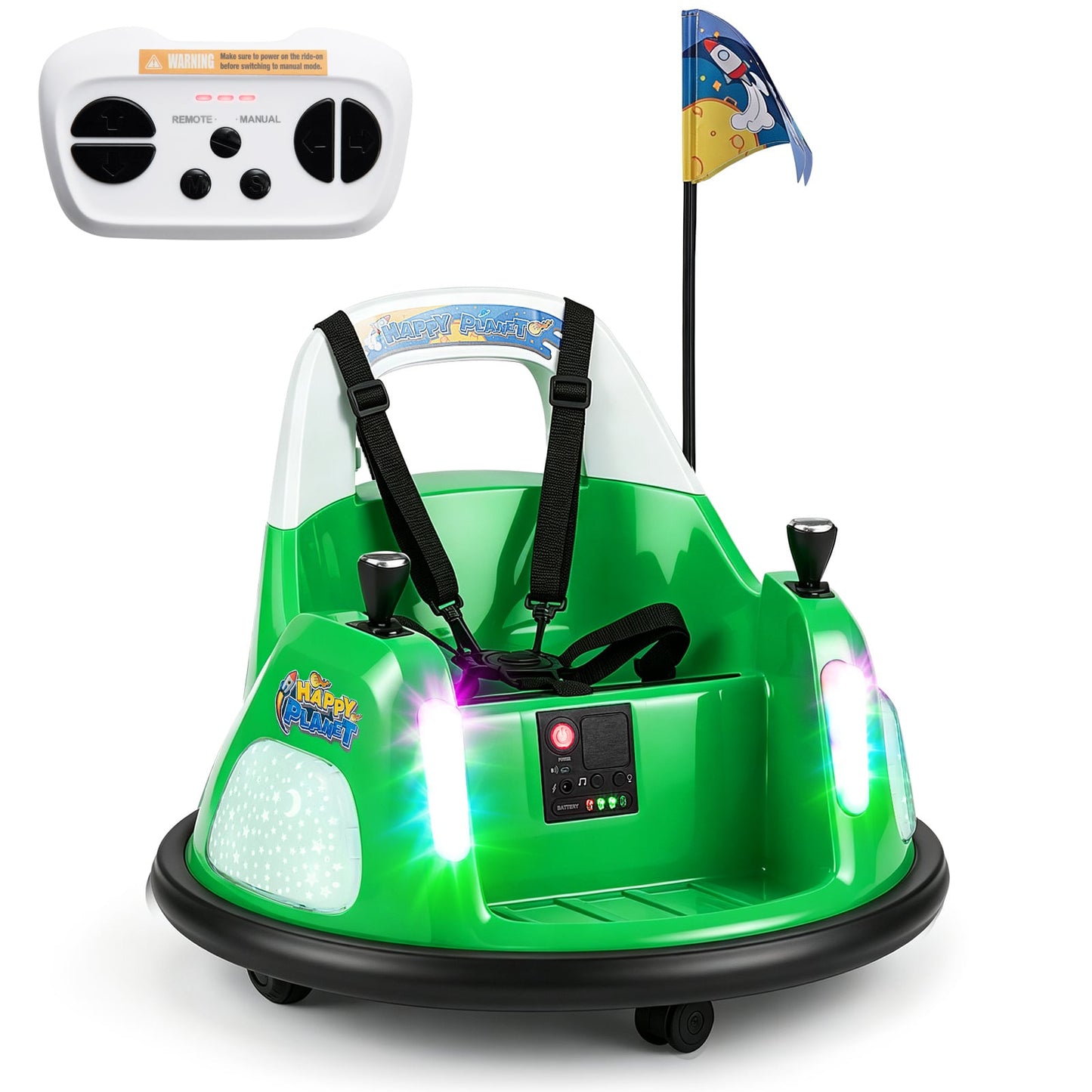 12V Bumper Car for Kids with Remote Control and Lighting Modes-Green