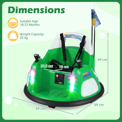 12V Bumper Car for Kids with Remote Control and Lighting Modes-Green