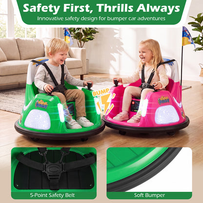 12V Bumper Car for Kids with Remote Control and Lighting Modes-Green