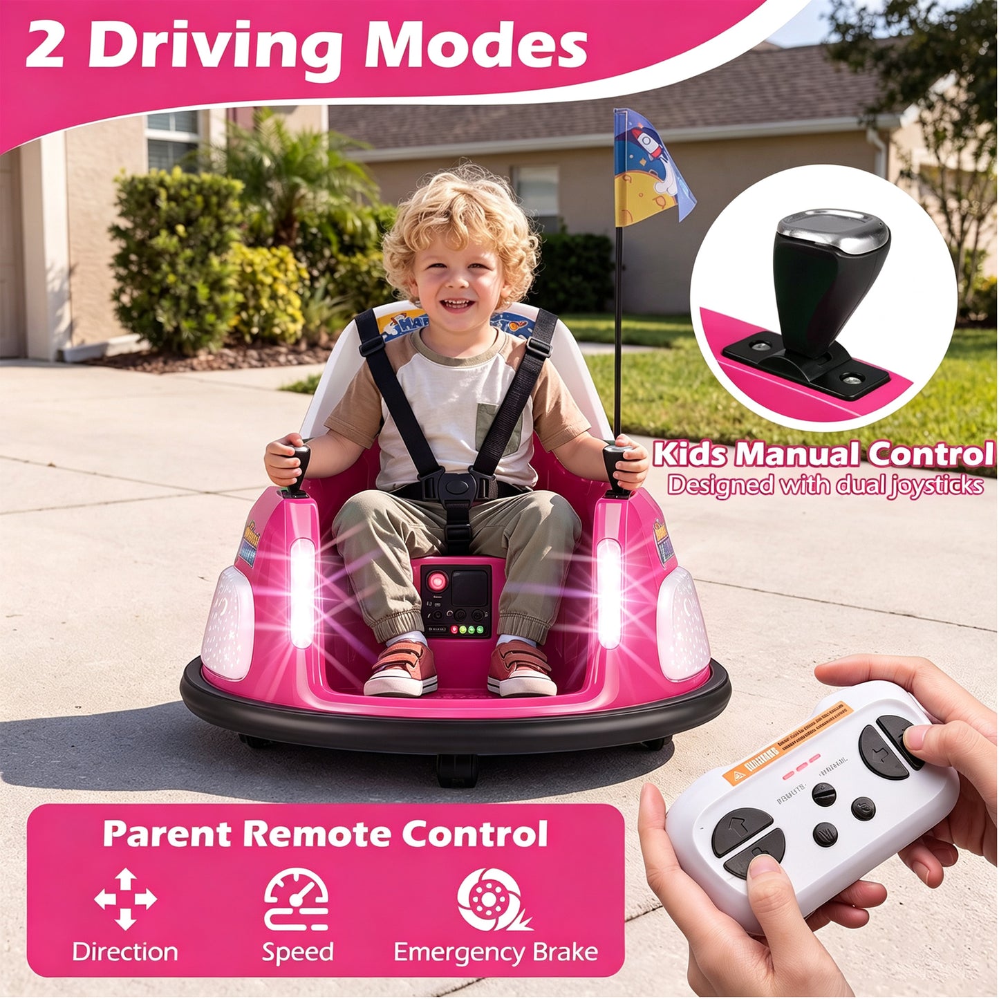 12V Bumper Car for Kids with Remote Control and Lighting Modes-Pink