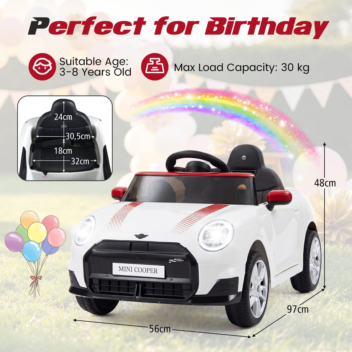 12V Electric Kids Ride on Car BMW MINI Licensed with Remote Control-White