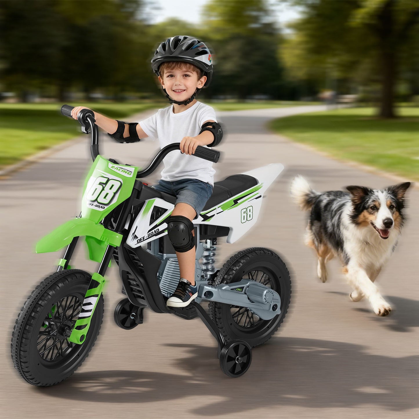 12V Kids Dirt Bike with Twist Throttle Grip Electric Motorcycle with Music-Green