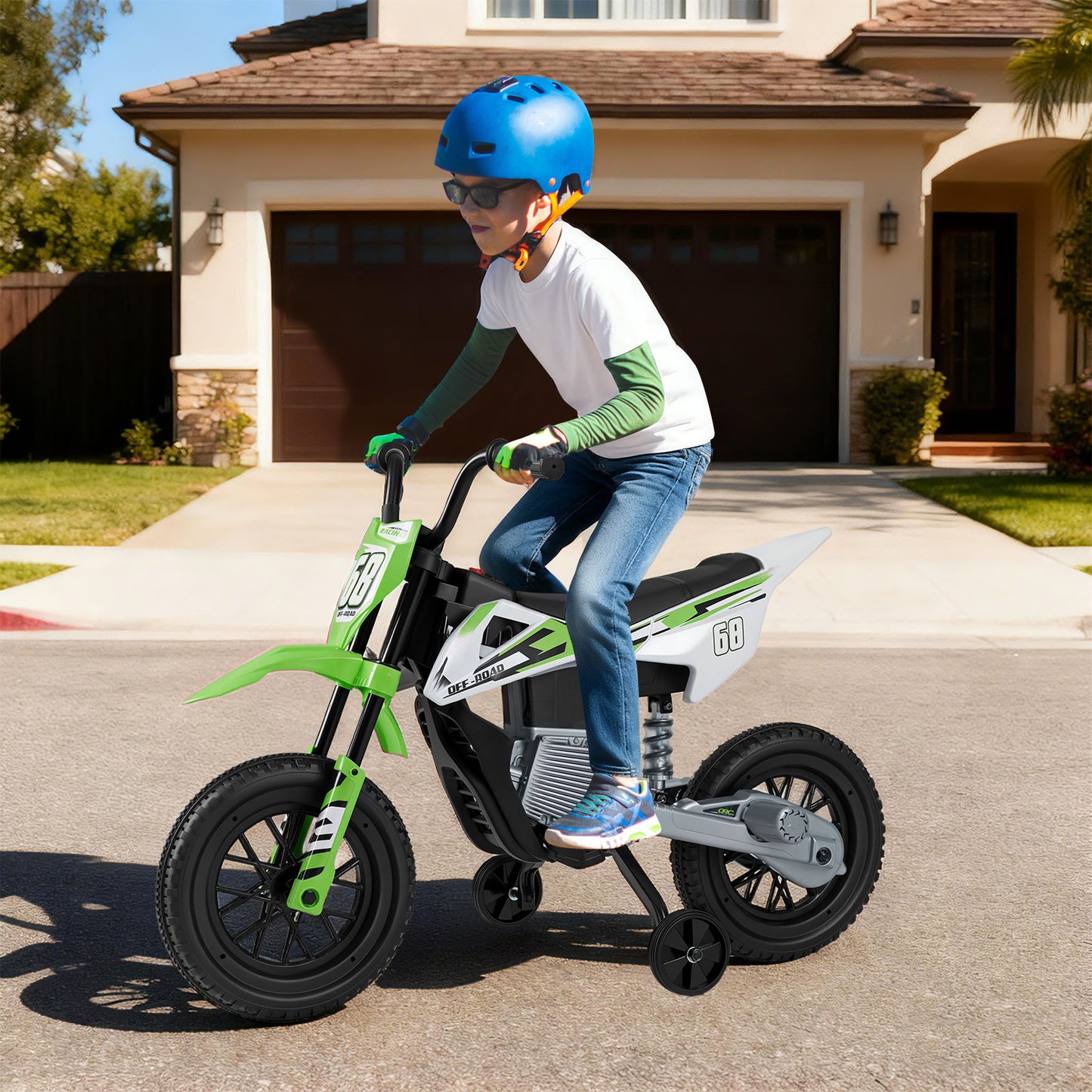 12V Kids Dirt Bike with Twist Throttle Grip Electric Motorcycle with Music-Green