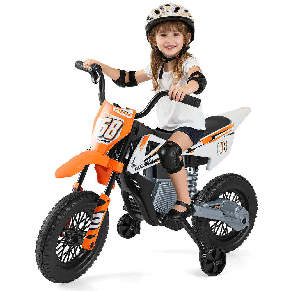 12V Kids Dirt Bike with Twist Throttle Grip Electric Motorcycle with Music-Orange