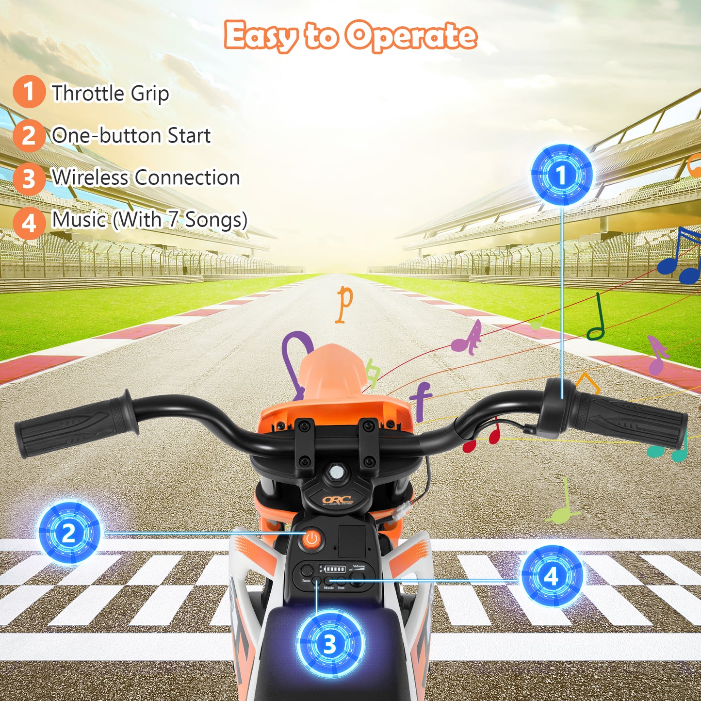 12V Kids Dirt Bike with Twist Throttle Grip Electric Motorcycle with Music-Orange