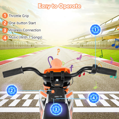 12V Kids Dirt Bike with Twist Throttle Grip Electric Motorcycle with Music-Orange