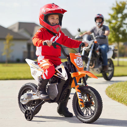 12V Kids Dirt Bike with Twist Throttle Grip Electric Motorcycle with Music-Orange