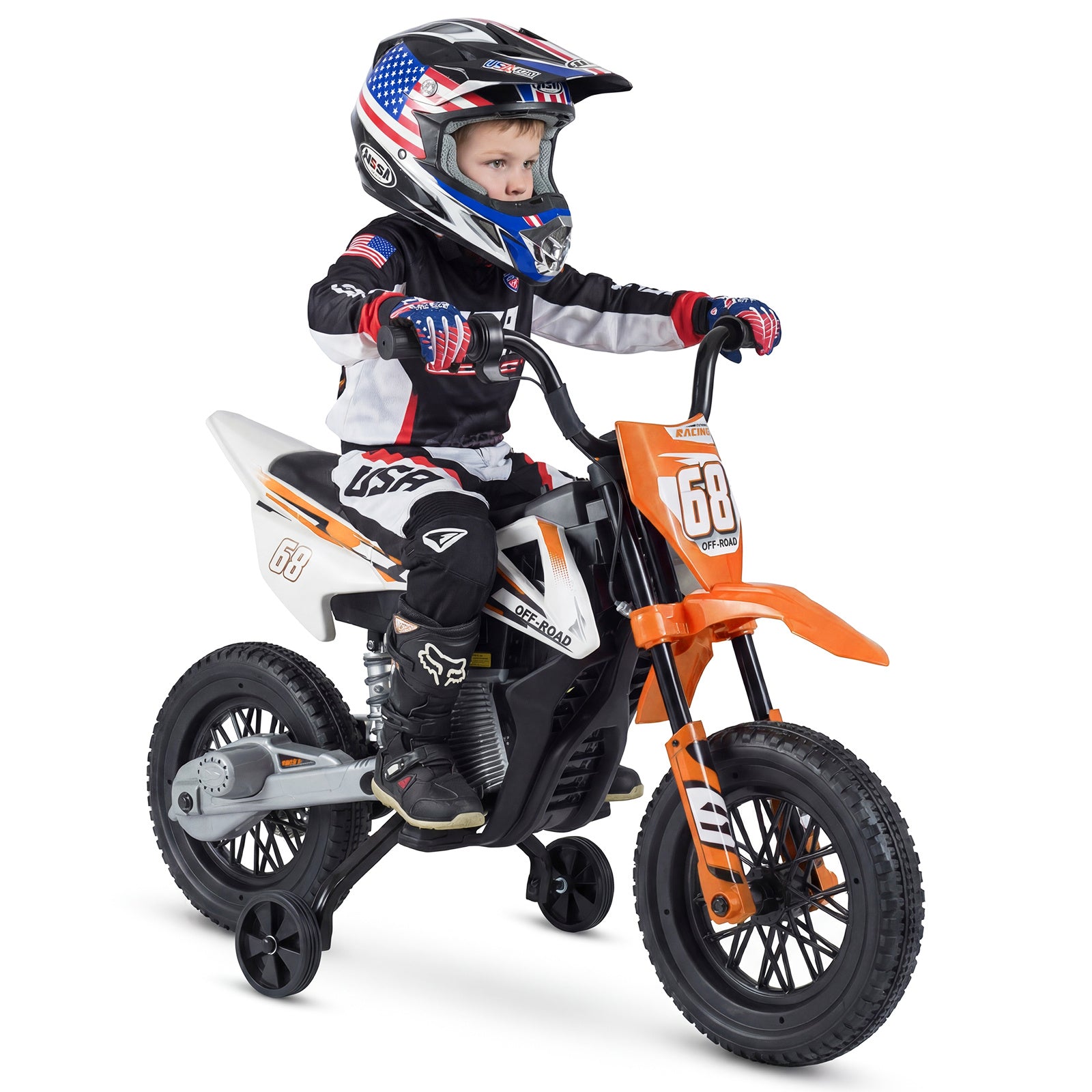 12V Kids Dirt Bike with Twist Throttle Grip Electric Motorcycle with Music-Orange