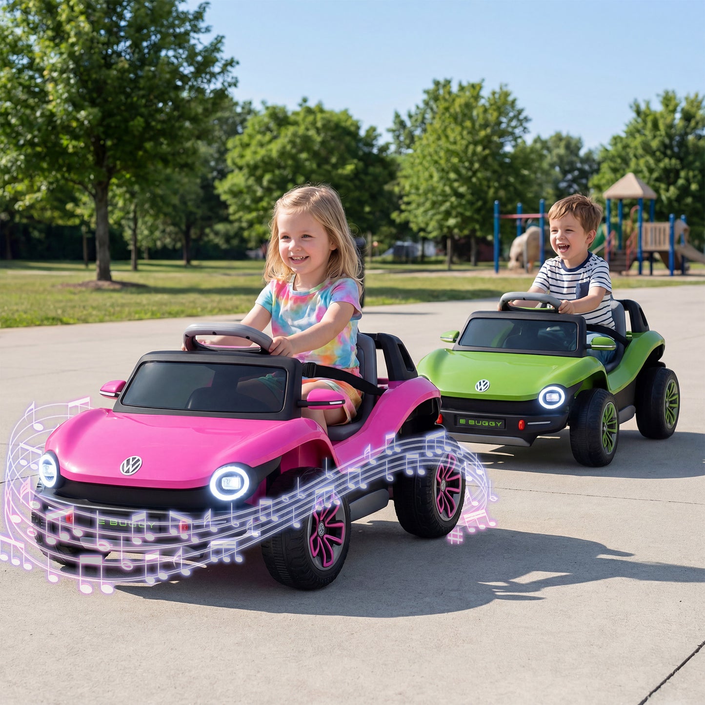12V Kids Electric Car Licensed Volkswagen with Remote and LED Headlights-Pink
