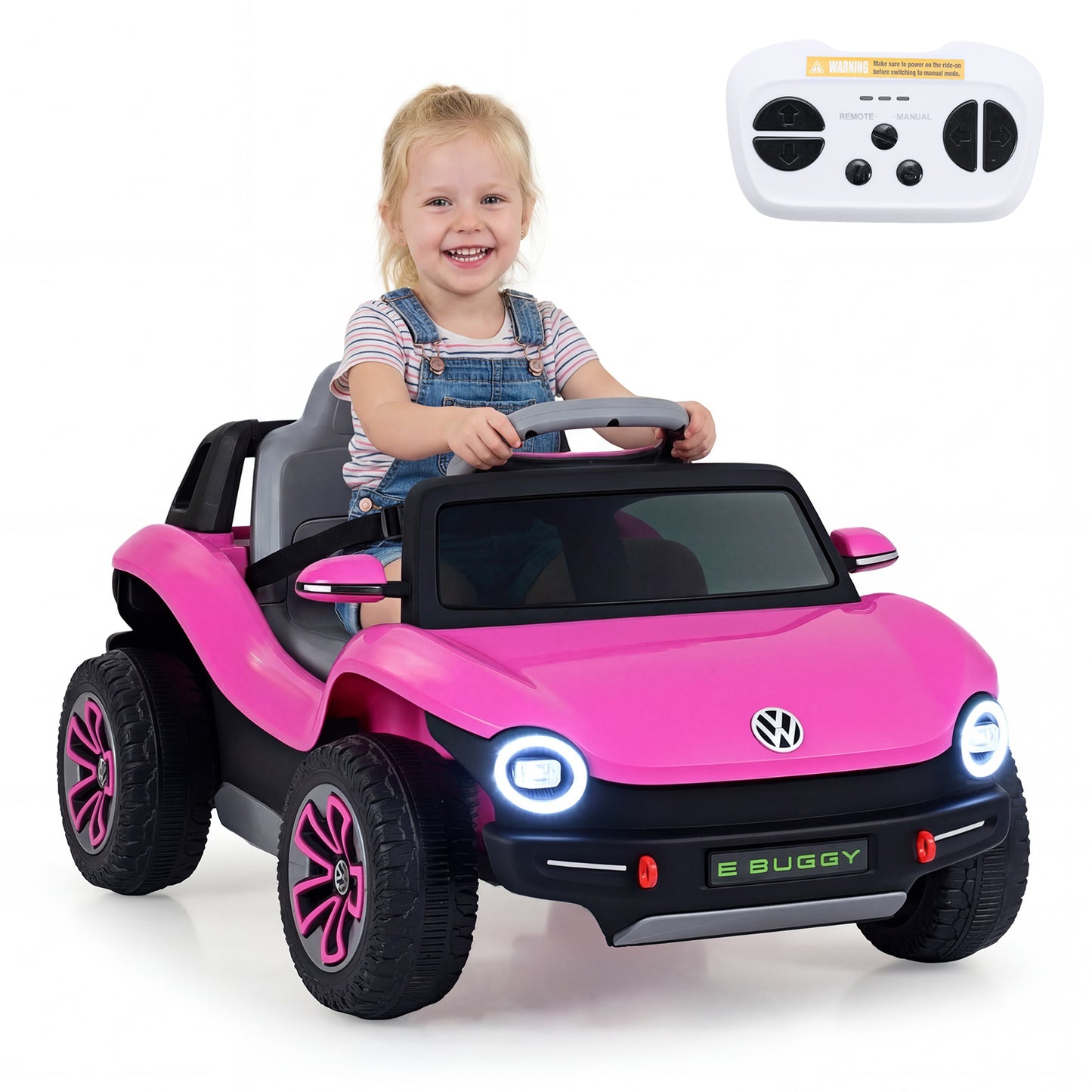 12V Kids Electric Car Licensed Volkswagen with Remote and LED Headlights-Pink