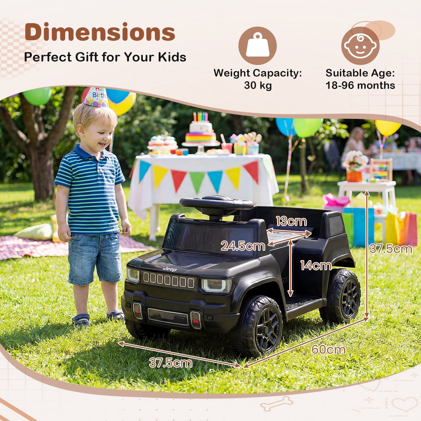 12V Kids Ride On Car Licensed Jeep Electric Vehicle with LED Lights for 18-96 Months-Black