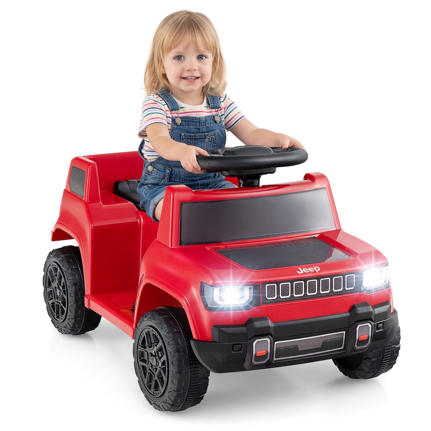 12V Kids Ride On Car Licensed Jeep Electric Vehicle with LED Lights for 18-96 Months-Red