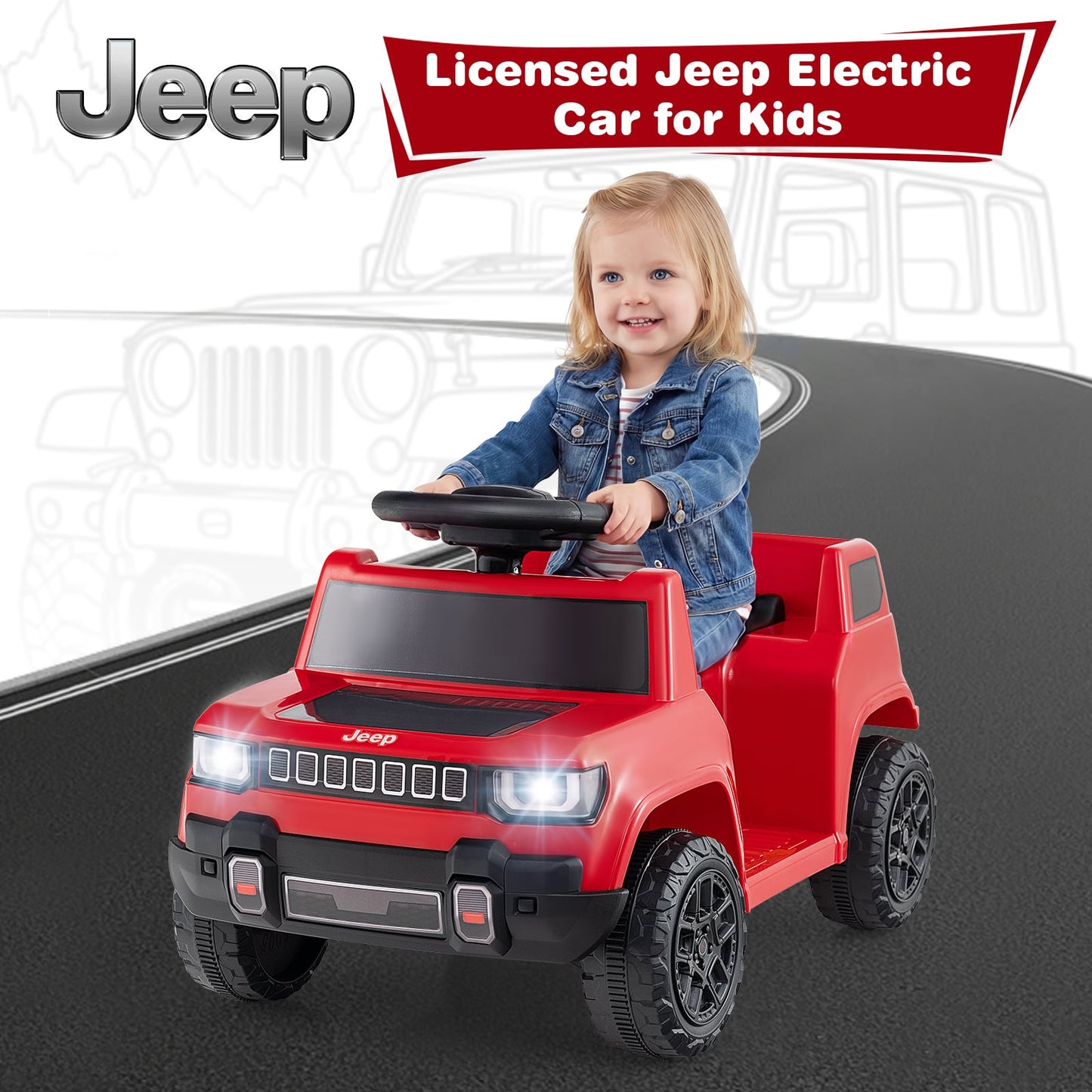 12V Kids Ride On Car Licensed Jeep Electric Vehicle with LED Lights for 18-96 Months-Red