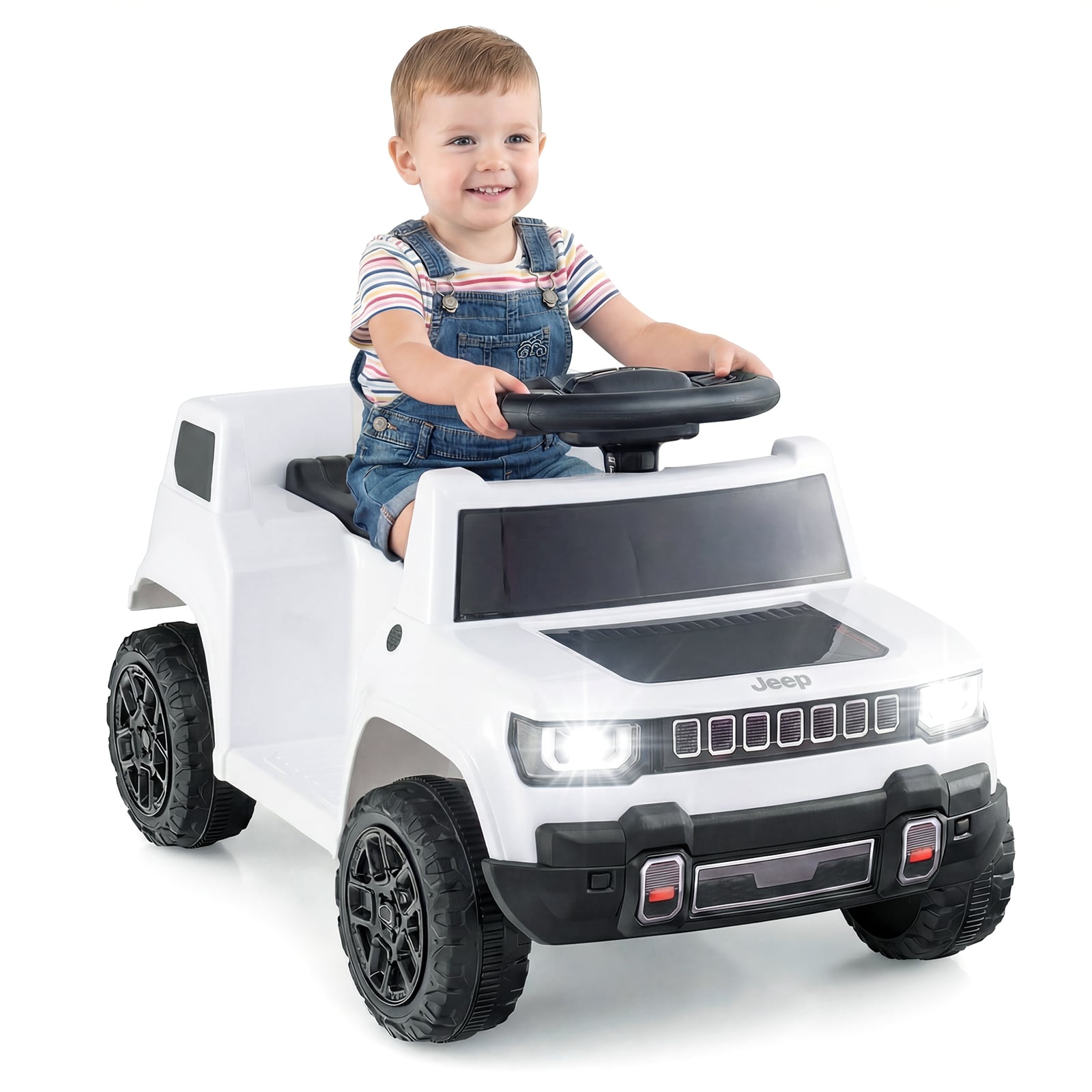 12V Kids Ride On Car Licensed Jeep Electric Vehicle with LED Lights for 18-96 Months-White