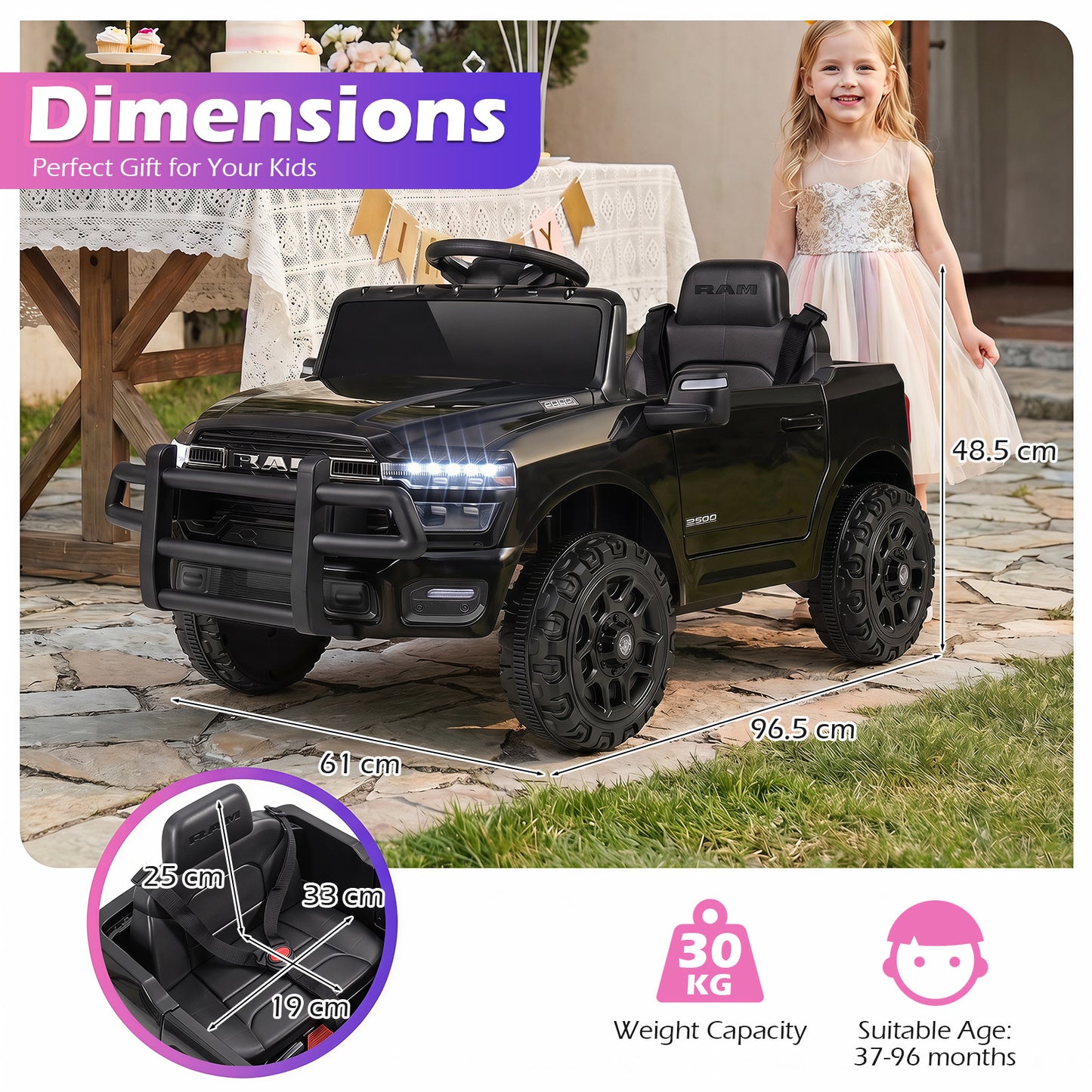 12V Kids Ride On Car with Remote Control and LED Lights-Black