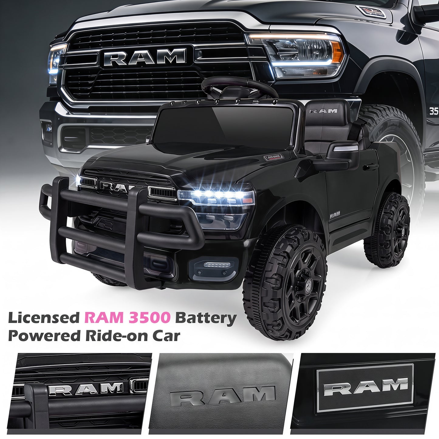 12V Kids Ride On Car with Remote Control and LED Lights-Black