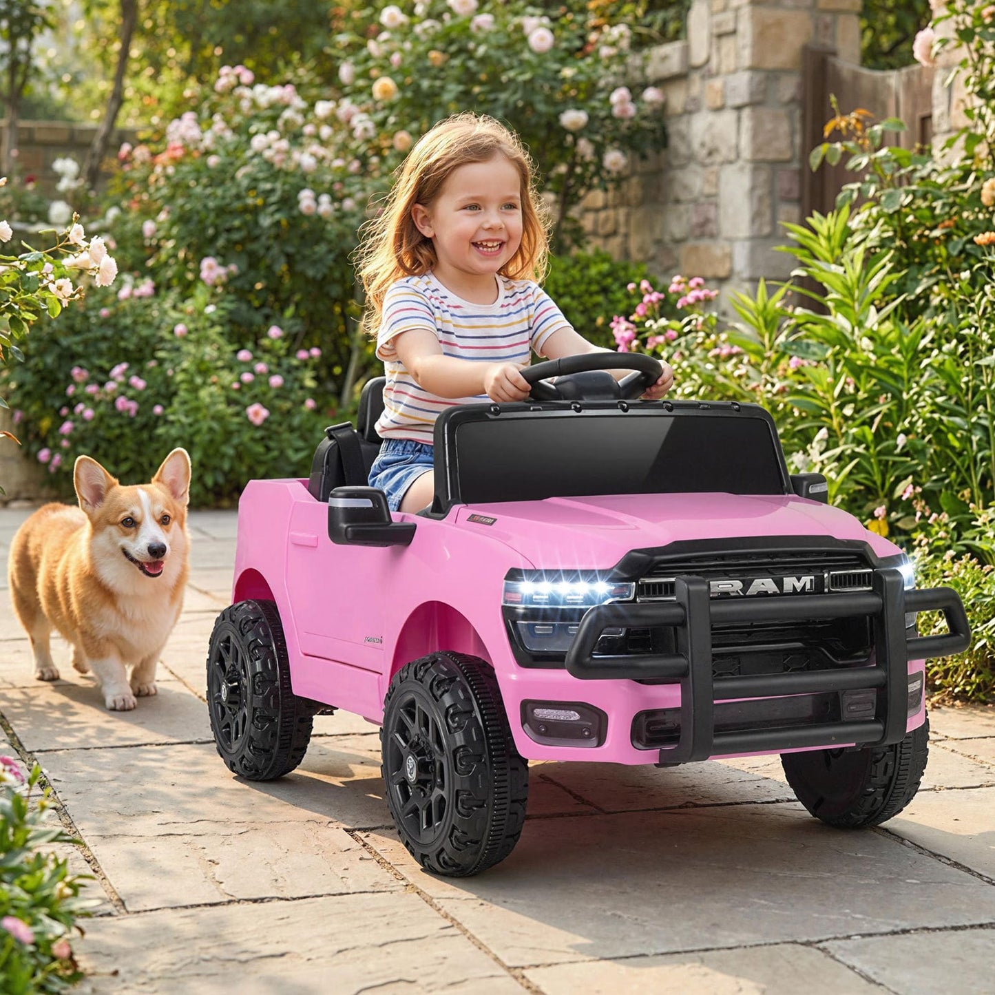12V Kids Ride On Car with Remote Control and LED Lights-Pink