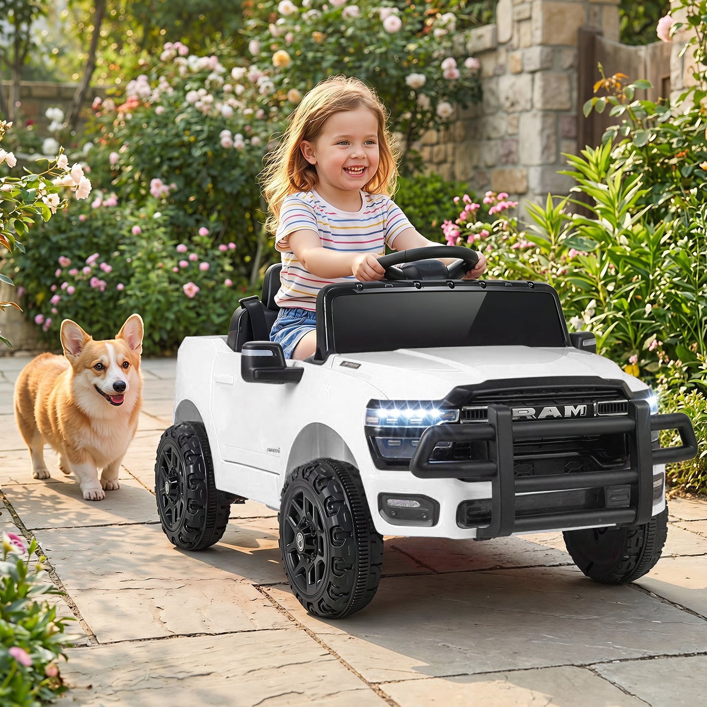 12V Kids Ride On Car with Remote Control and LED Lights-White