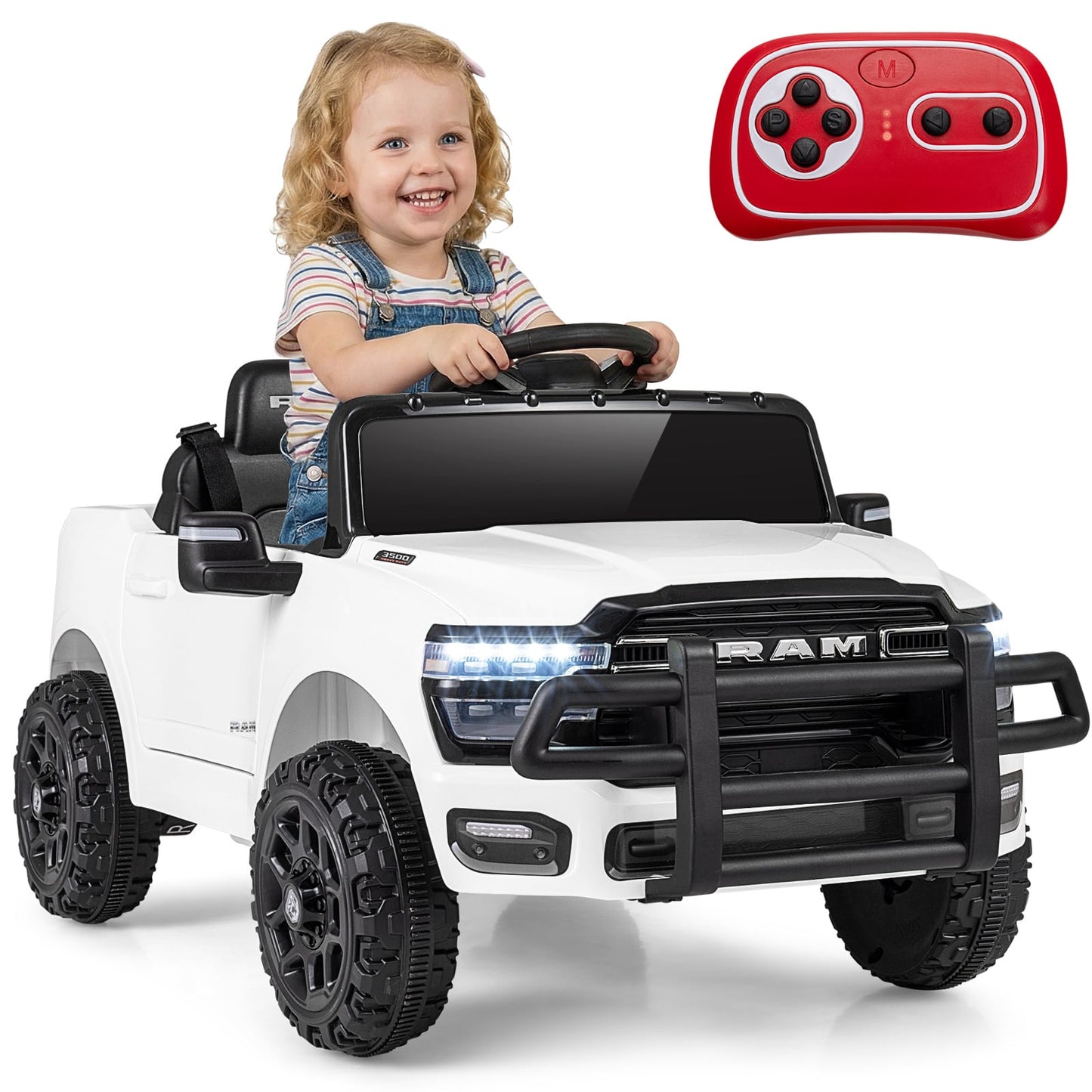 12V Kids Ride On Car with Remote Control and LED Lights-White