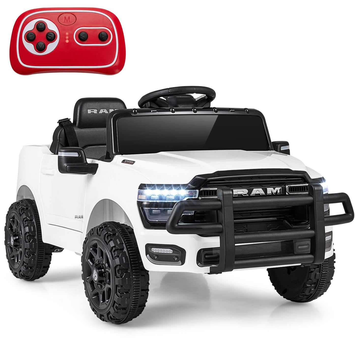 12V Kids Ride On Car with Remote Control and LED Lights-White