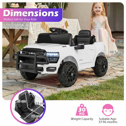 12V Kids Ride On Car with Remote Control and LED Lights-White