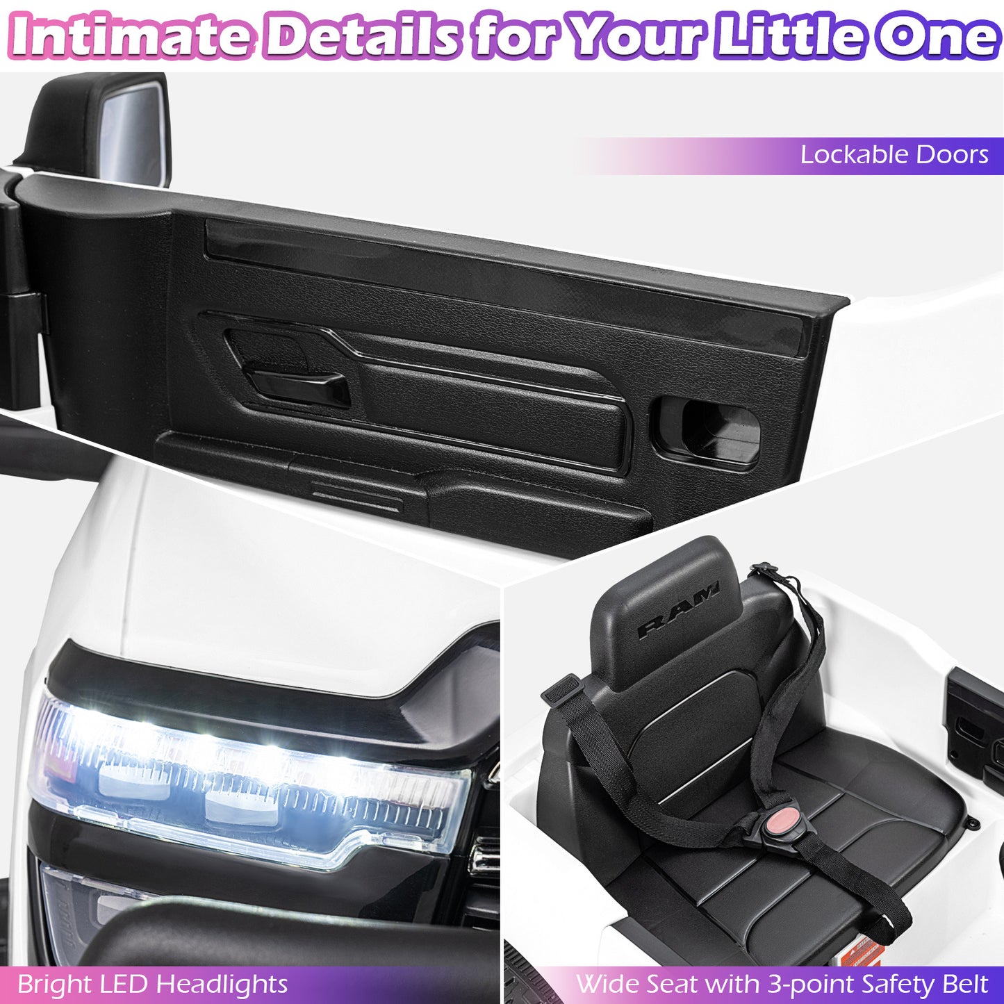 12V Kids Ride On Car with Remote Control and LED Lights-White