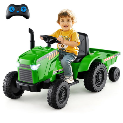 12V Kids Ride On Tractor with Trailer with Remote Control and Lights and Horn-Light Green