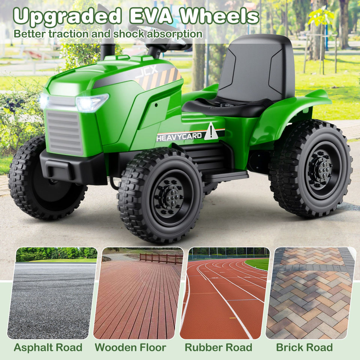 12V Kids Ride On Tractor with Trailer with Remote Control and Lights and Horn-Light Green