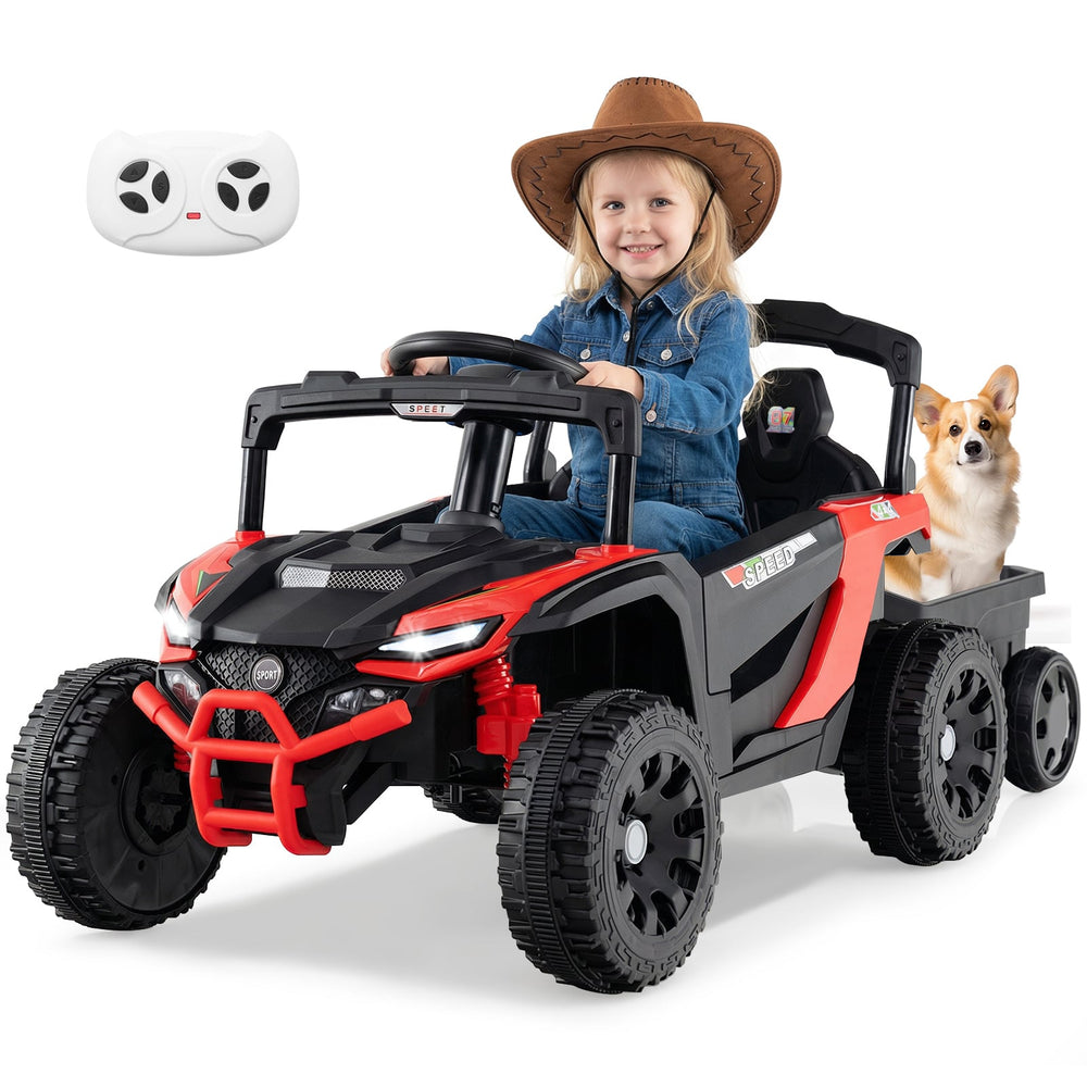 12V Kids Ride On UTV Tractor with Detachable Trailer-Red