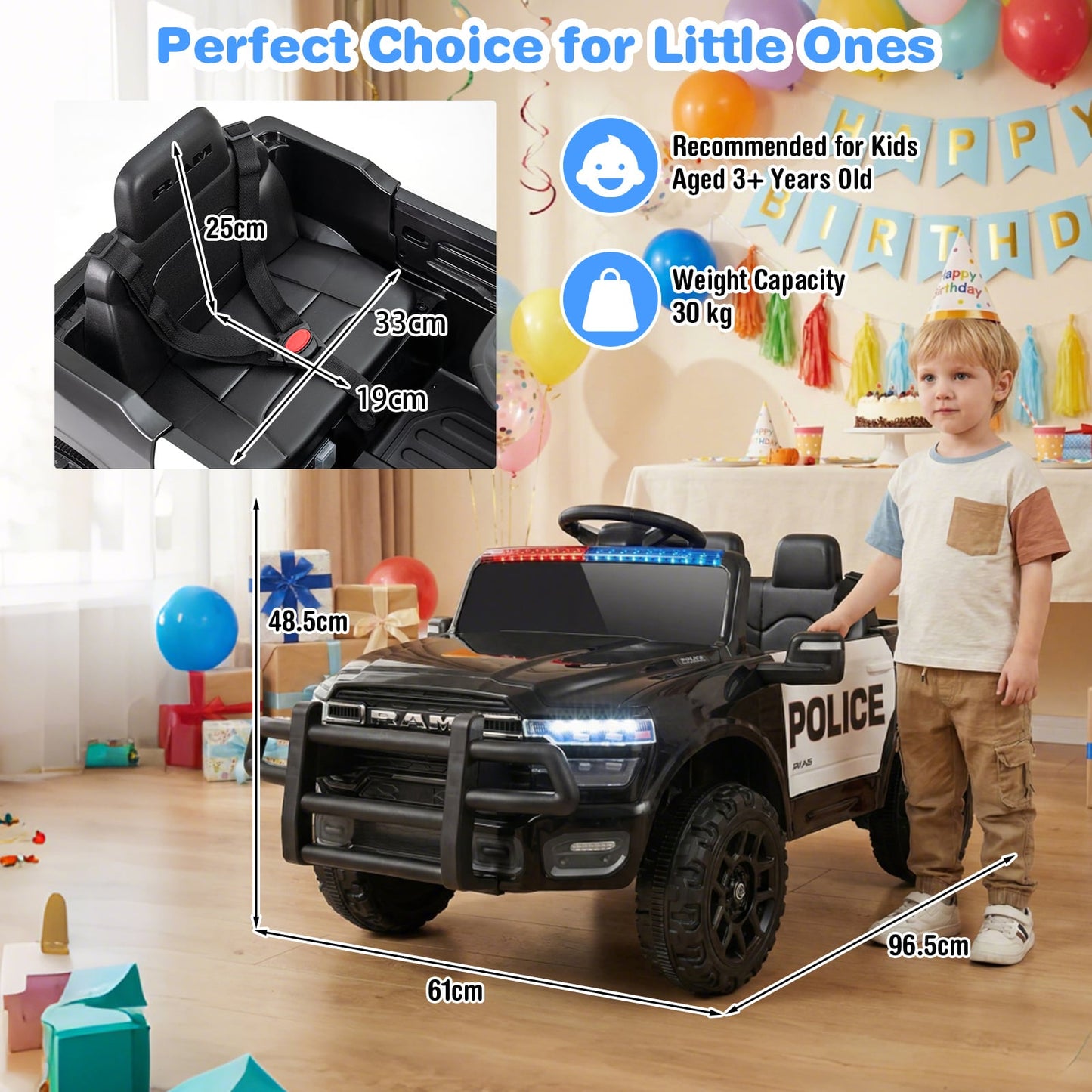12V Licensed RAM 3500 Electric Vehicle with Remote Control Horn and Wireless Connection-Black
