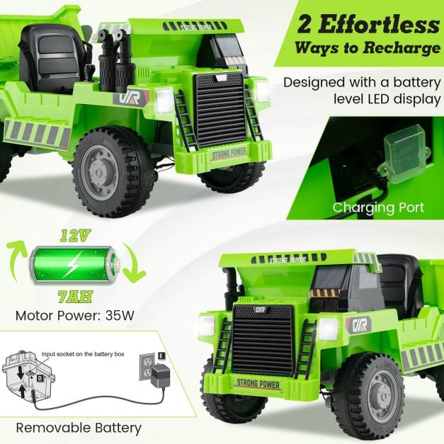 12V Kids Ride on Dump Truck with Electric Dump Bed-Green