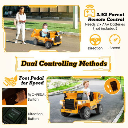 12V Kids Ride on Dump Truck with Electric Dump Bed-Yellow