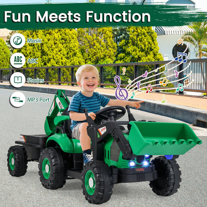 4-in-1 Ride on Tractor for Kids 12V with Remote Control and Trailer-Green