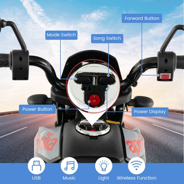 12V Battery Powered Toddler Motorbike with Music for 3-8 Years Old Kids-Navy