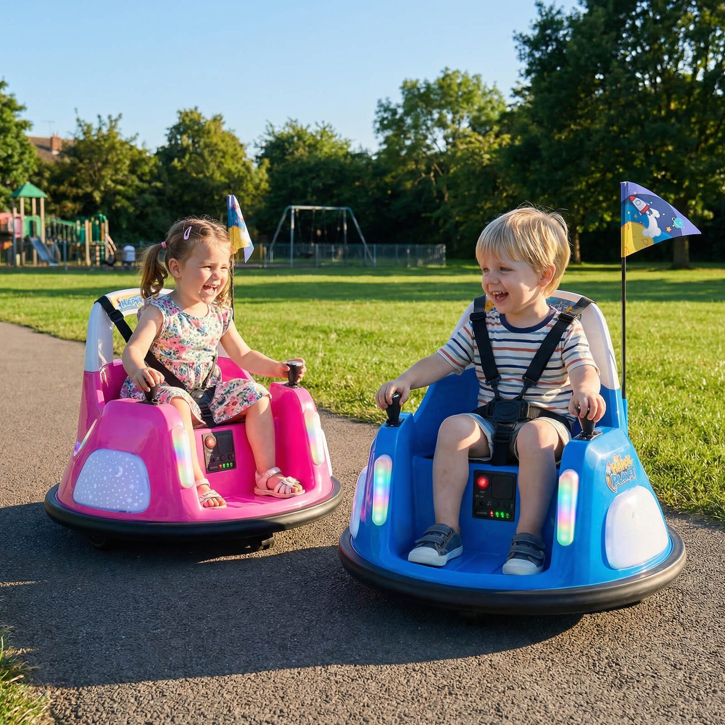 12V Bumper Car for Kids with Remote Control and Lighting Modes-Blue