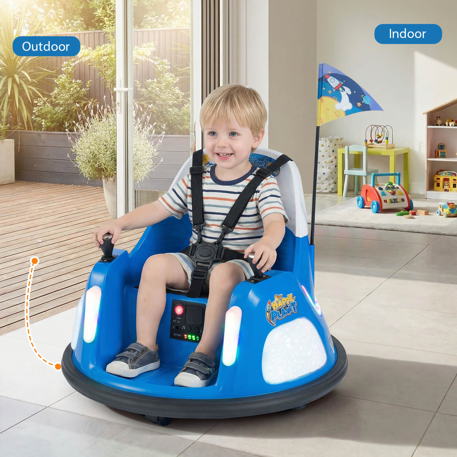 12V Bumper Car for Kids with Remote Control and Lighting Modes-Blue