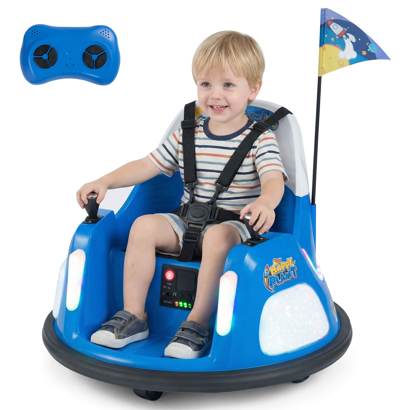 12V Bumper Car for Kids with Remote Control and Lighting Modes-Blue
